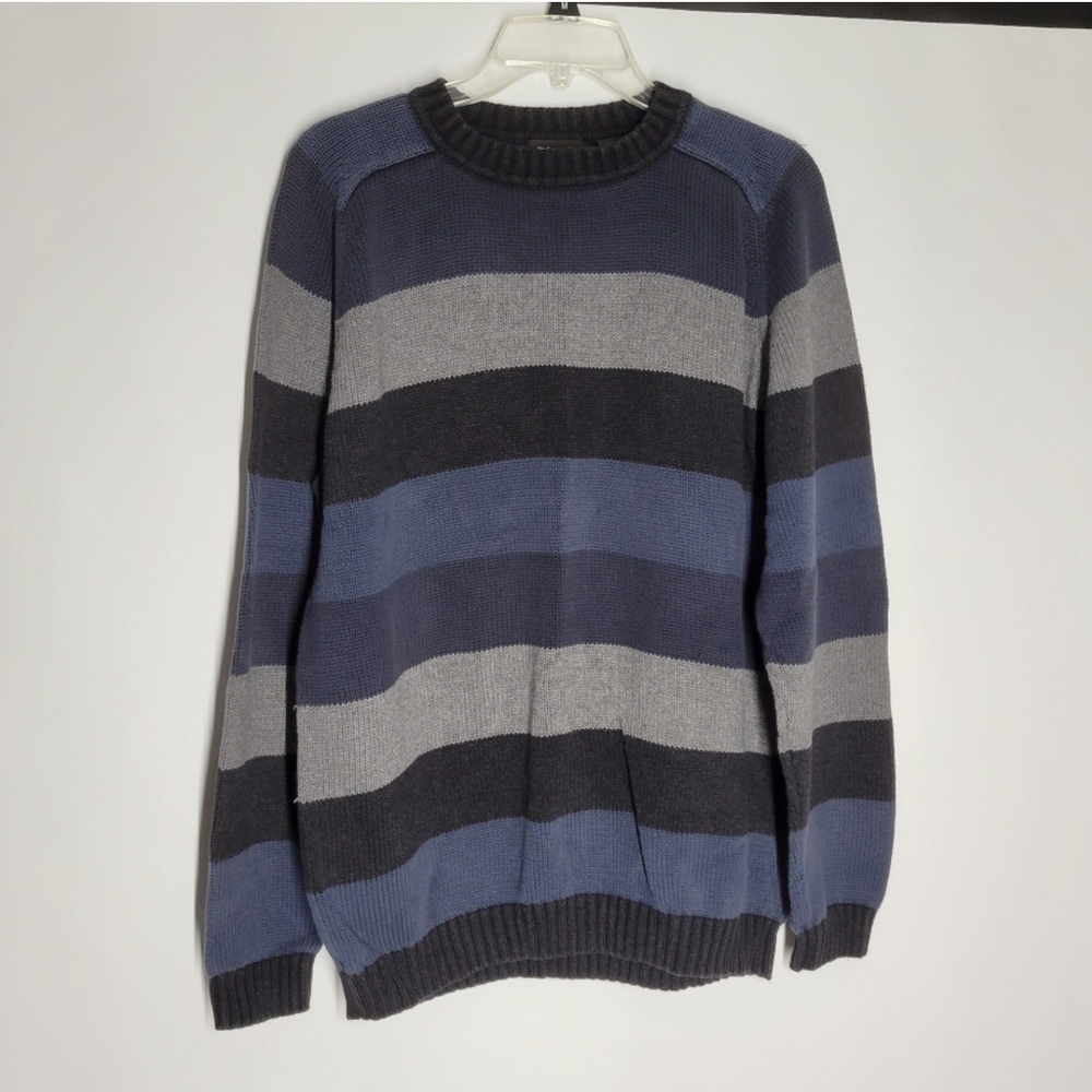 St. John's Bay Knit Blue and Gray Striped Crewneck Sweater